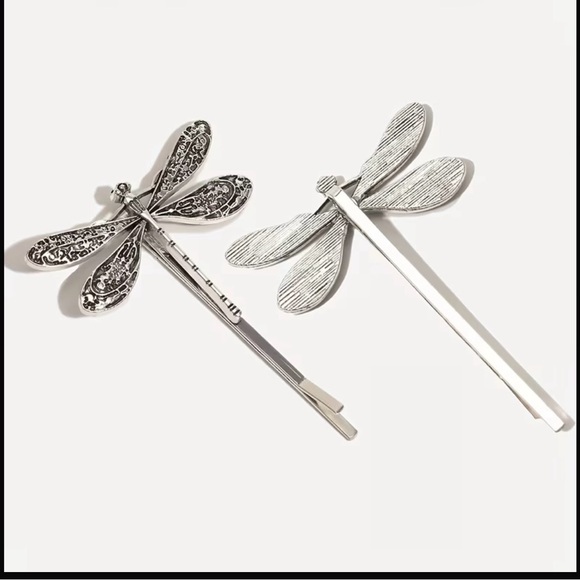 Silver Dragonfly Bobby Pins - Picture 3 of 4